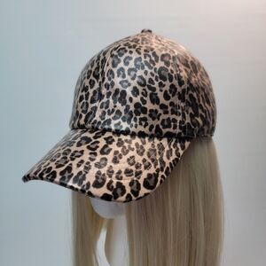 David and Young Leopard Print Baseball Cap Hat Beige Black Metallic Ponytail Hol